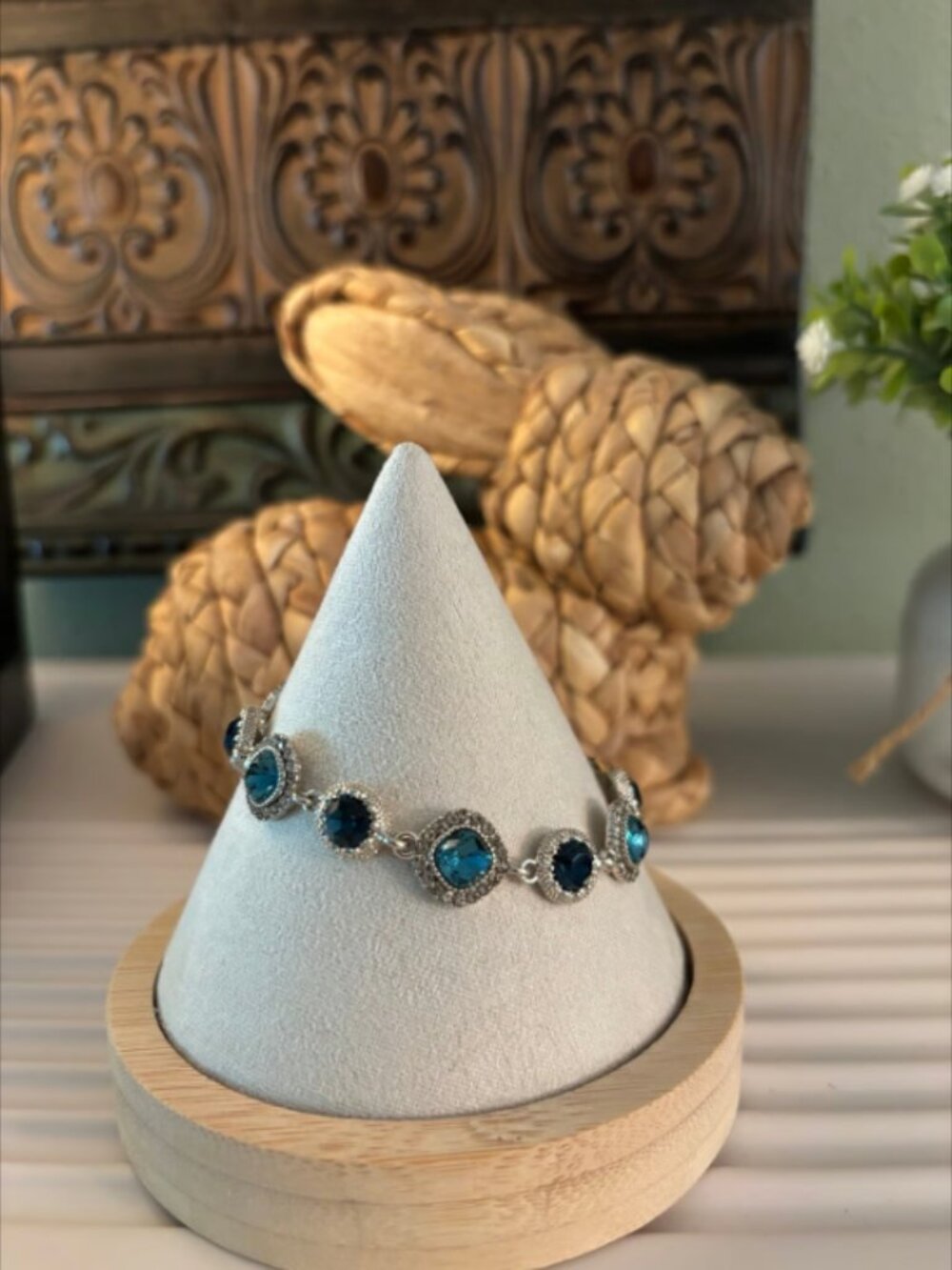 Blue colored stones and CZ on chocolate gold bracelet